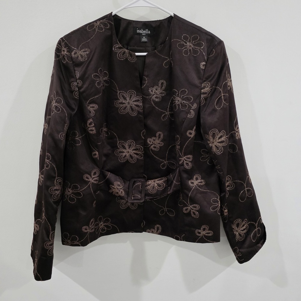 Womes Brown Floral Embroidered Jacket Size 16 Glitter Glam Feminine Indie